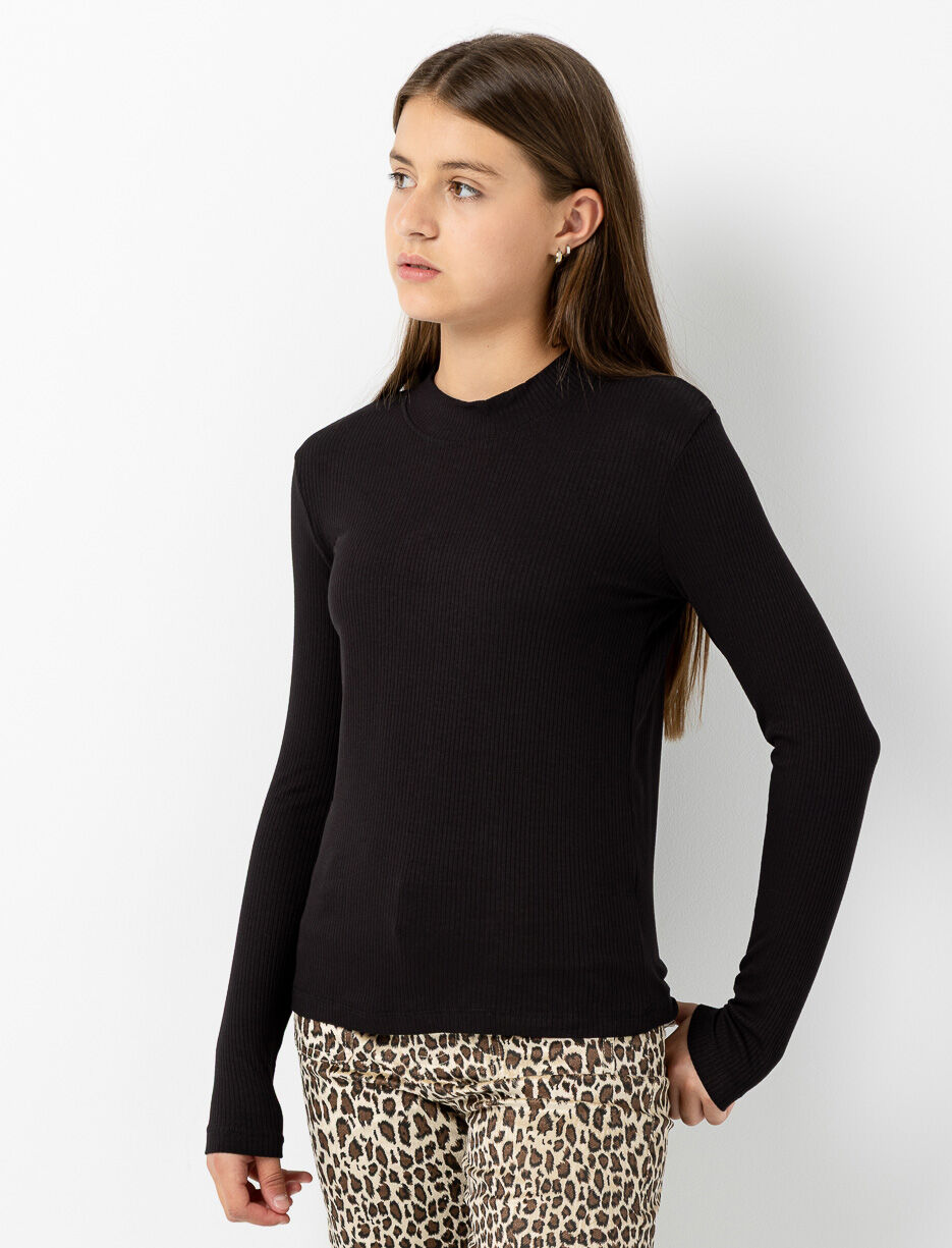 T-shirt côtelé à col montant