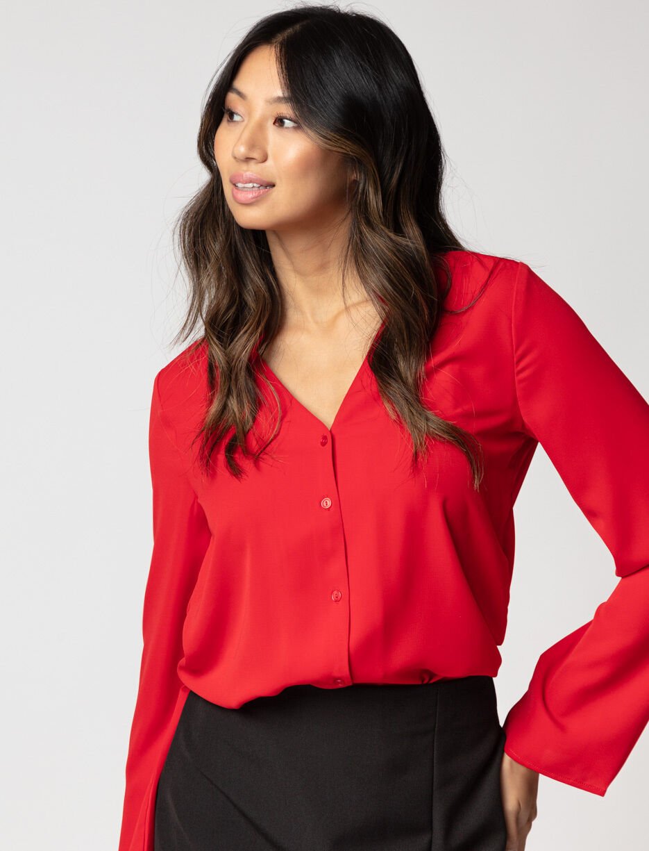 Buttoned V-neck Blouse