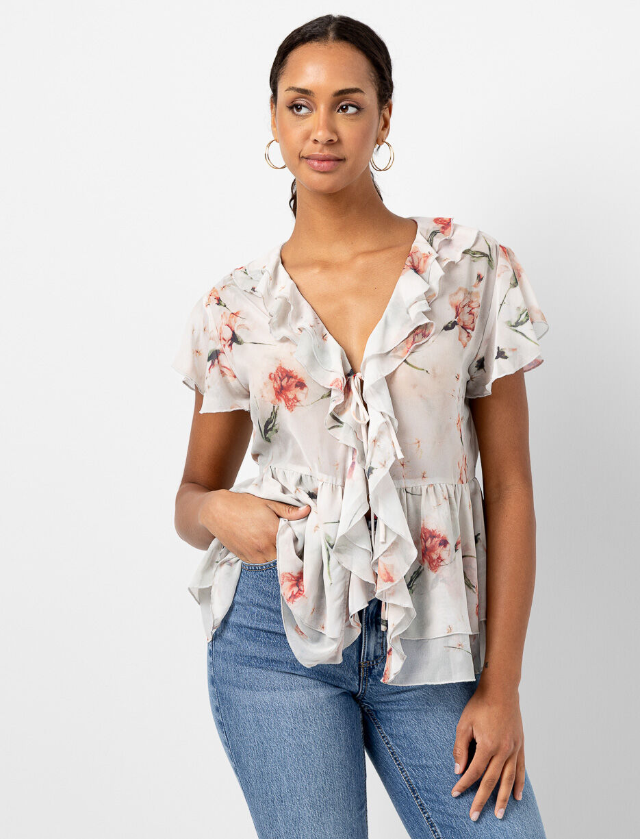 Blouse fleurie col en V