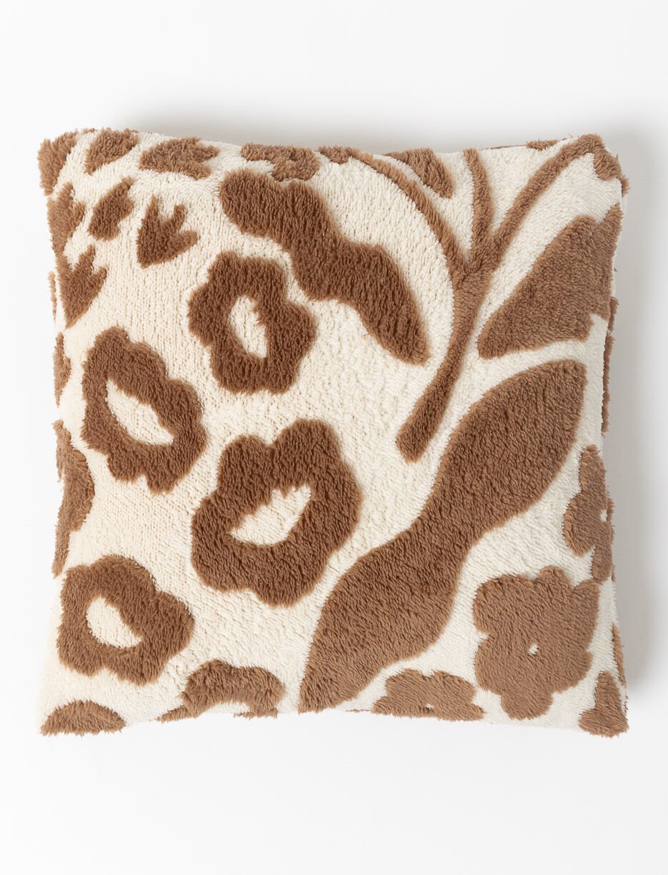 Coussin jacquard sherpa à motif feuillage
