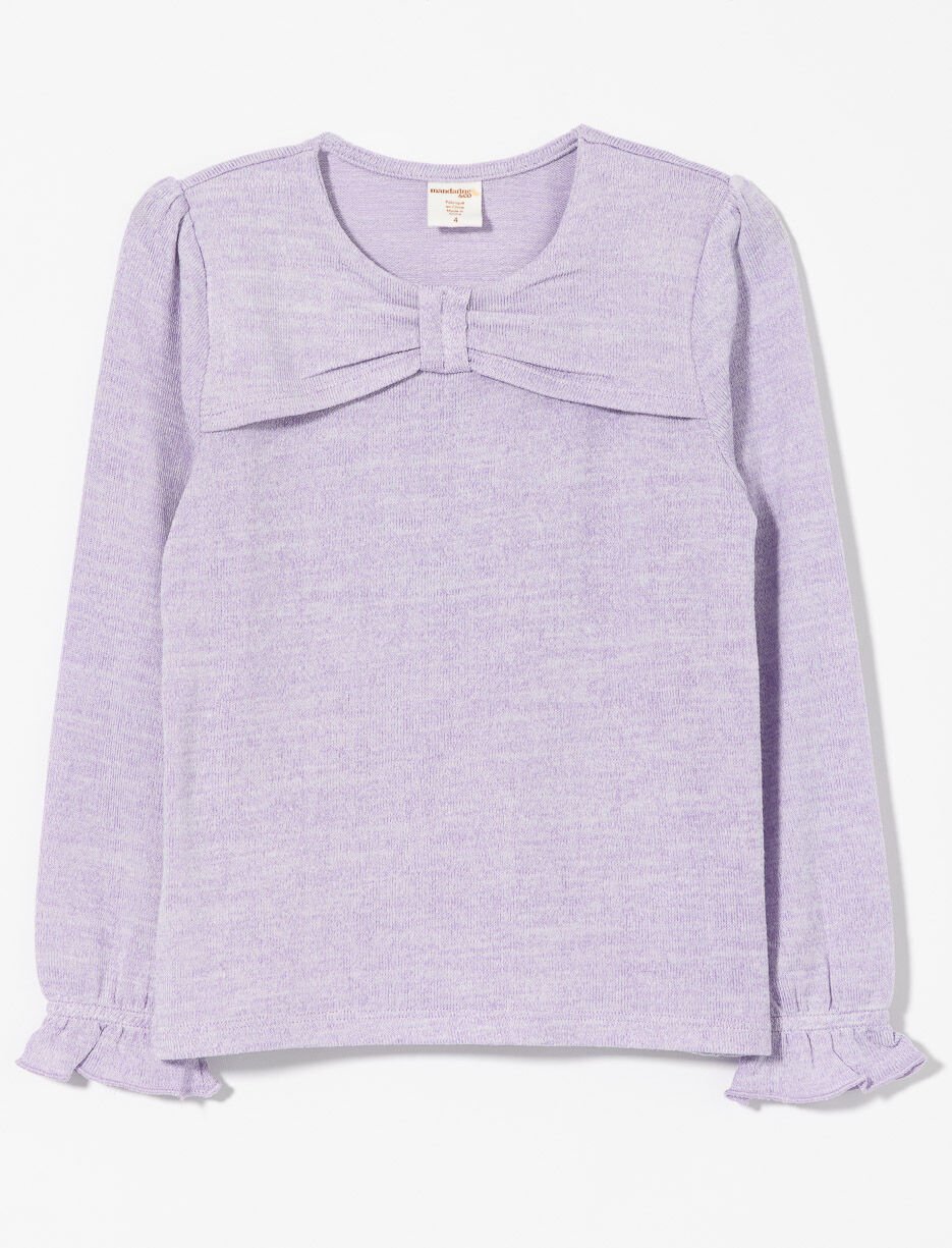 Chandail &agrave; d&eacute;tail de n&oelig;ud et manches fronc&eacute;es - petite fille