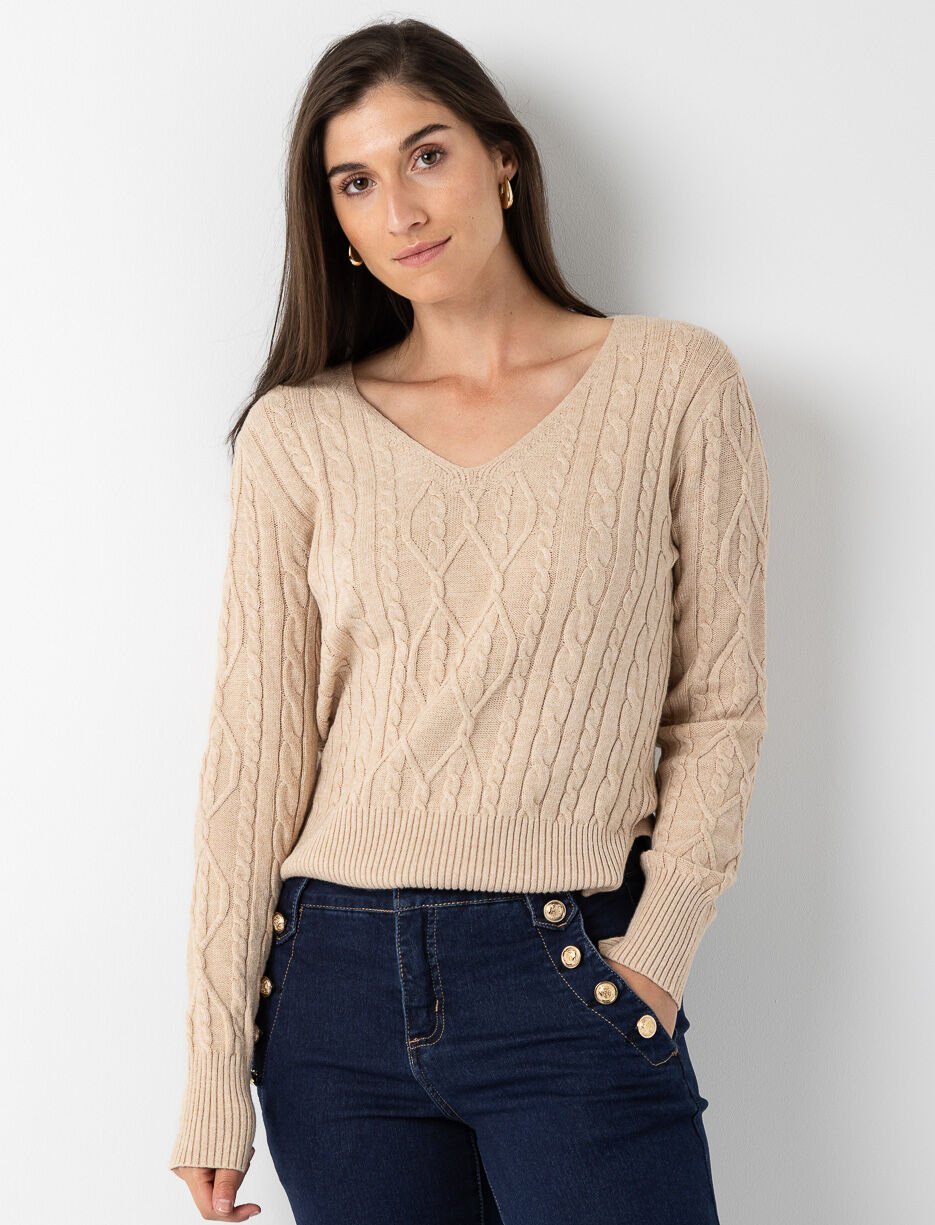 Chandail en tricot textur&eacute; &agrave; col en V