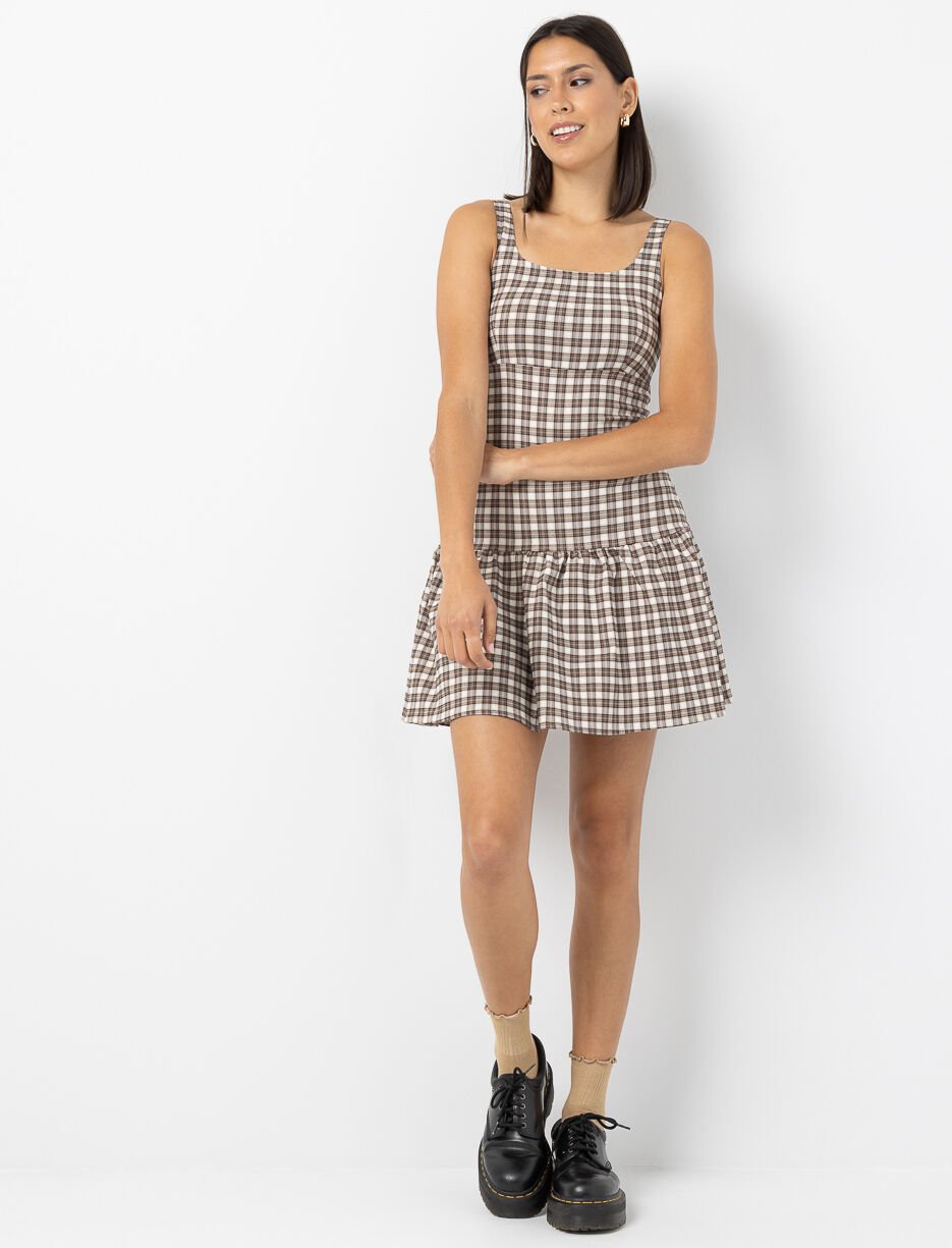 Balloon Dress with Checkered Pattern