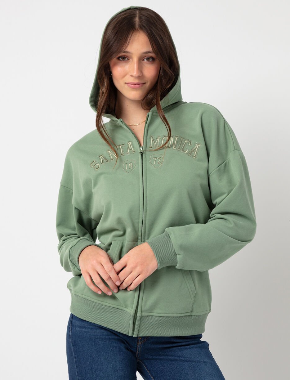 Chandail à capuchon zippé avec broderie