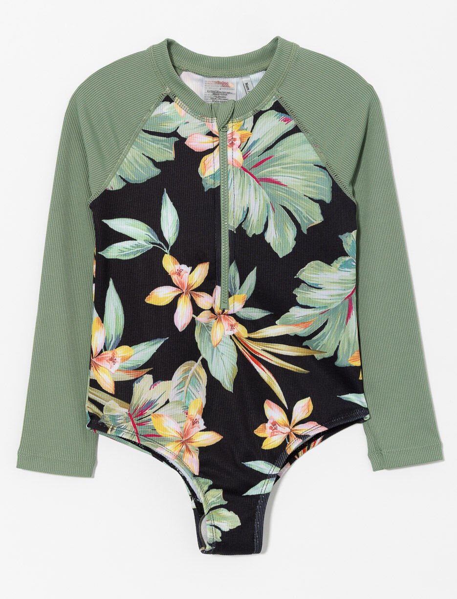 Printed Rash Guard 1-piece Swimsuit - Little Girl