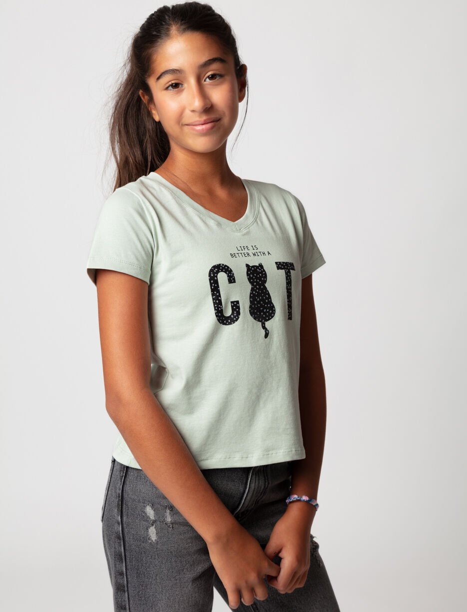 T-shirt imprim&eacute; &agrave; col en V