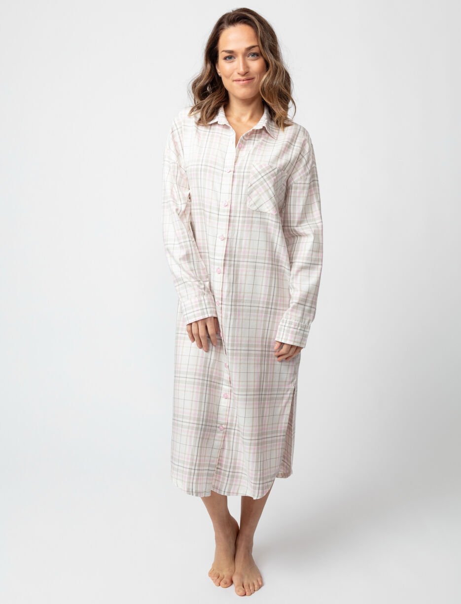 Long Plaid Button-down Sleepshirt