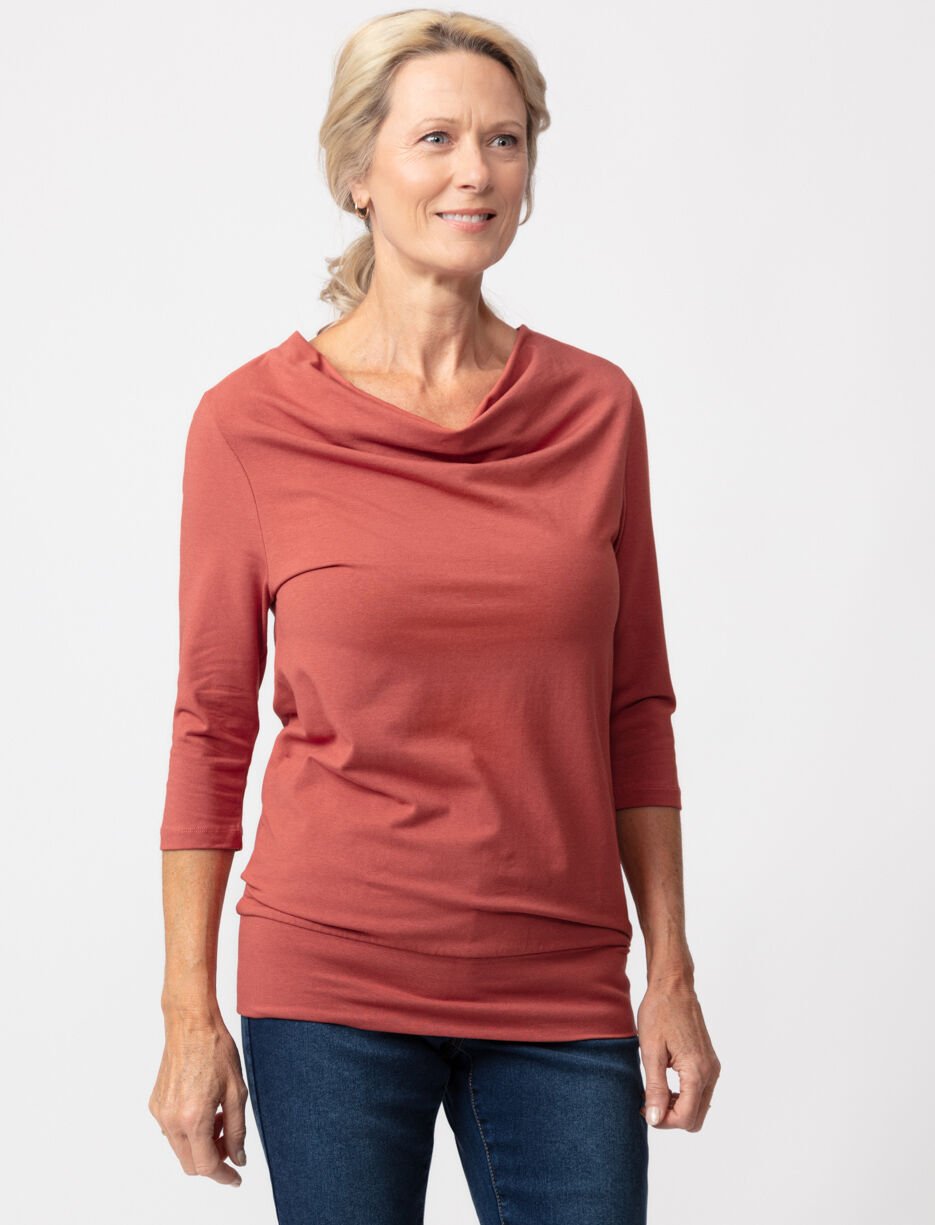 Solid Draped-neck T-shirt