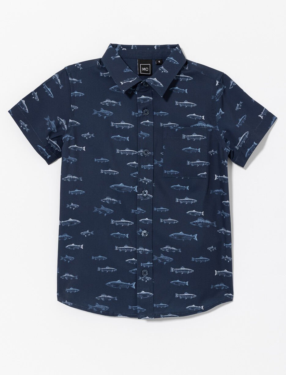 Fish Print Pocket Shirt - Little Boy