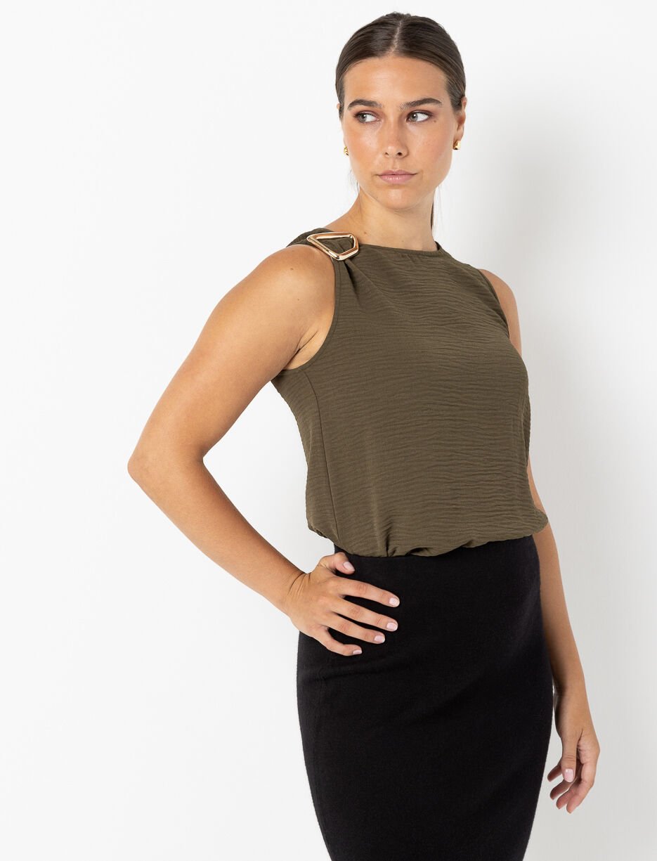 Asymmetrical Tank Top with Metal Buckle