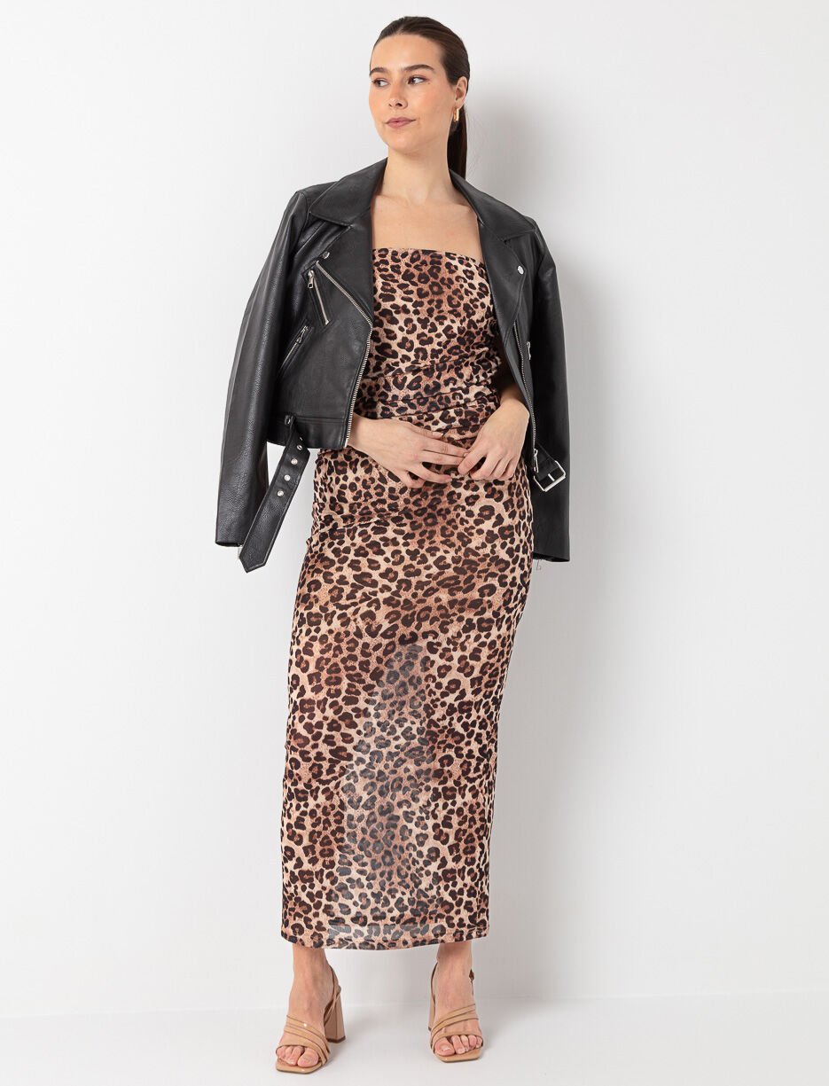 Maxi Printed Dress with Gathered Sides