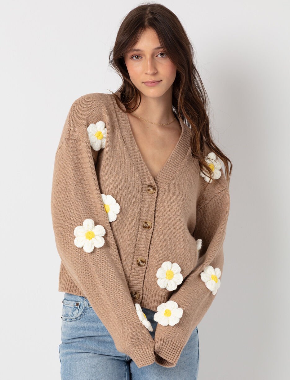 Cardigan boutonné à fleurs