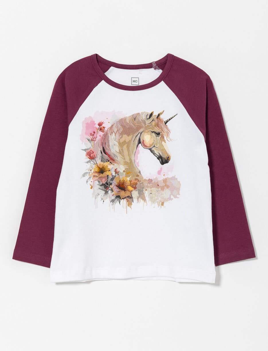 T-shirt imprimé à manches raglan - petite fille
