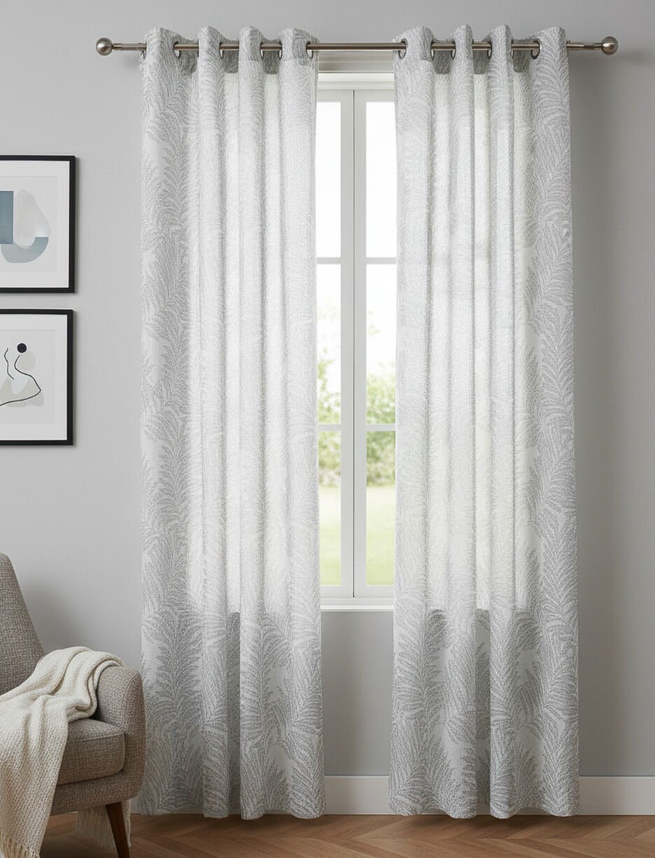 Panneau de rideau voilage &agrave; imprim&eacute; feuillage