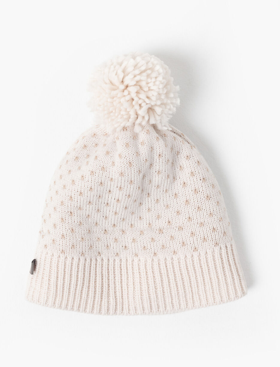 Knit Beanie with Pompom and Heart Print