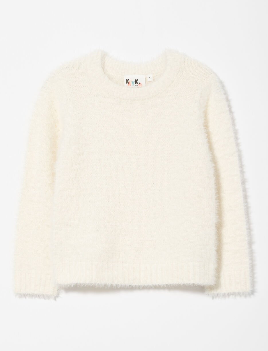 Crew-neck Fuzzy Knit Sweater