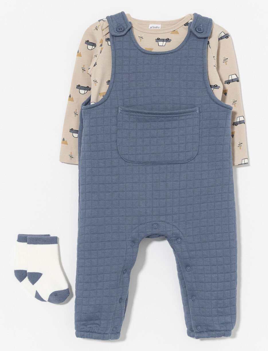 Ens. 2 pièces cache-couche et salopette matelassée