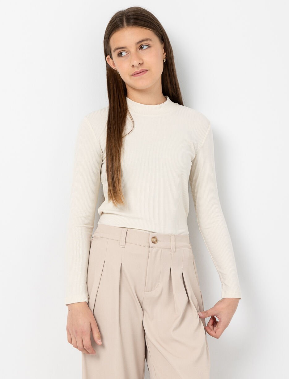 T-shirt côtelé à col montant