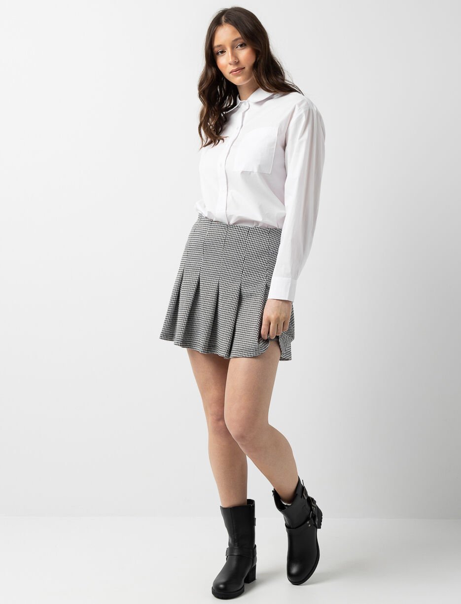 Jupe courte plissée pied-de-poule