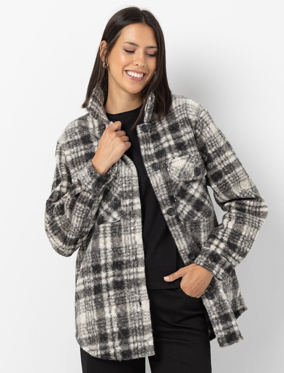 Veste-chemise carreautée à poches