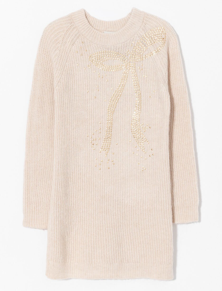 Sequin Bow Knit Dress - Little Girl