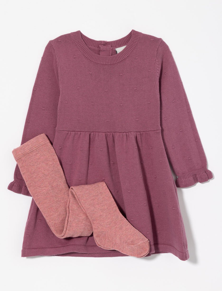 Robe en tricot texturé avec collants - bébé fille