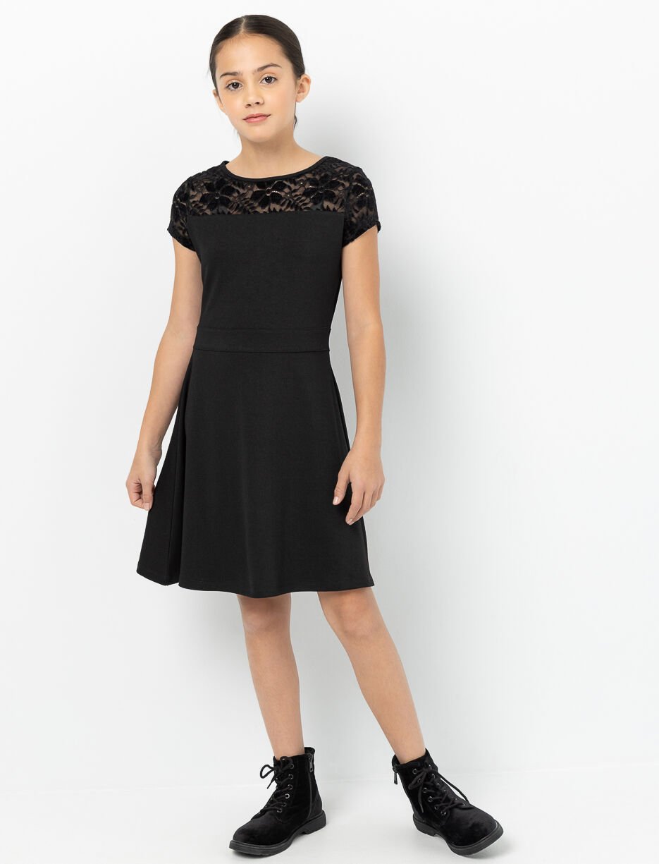 Cinched-waist Lace Dress