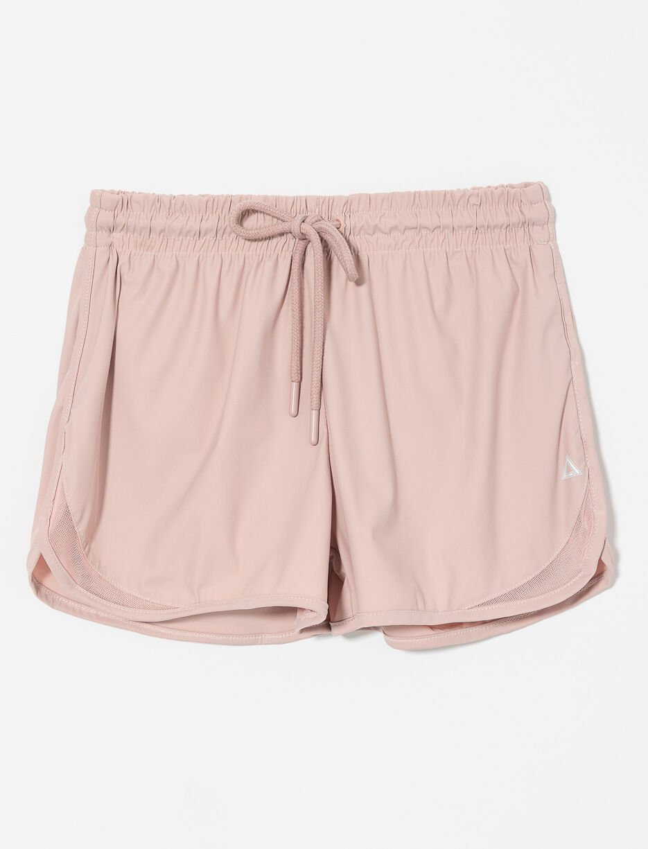 Elastic Waistband Shorts with Mesh Detail