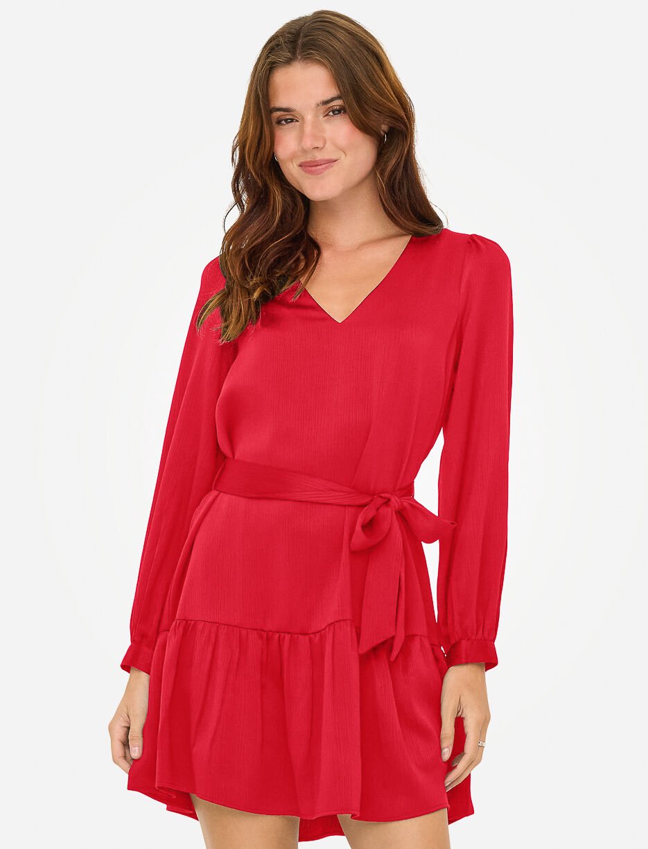 Robe satinée à col V avec ceinture Robe satinée à col V avec ceinture