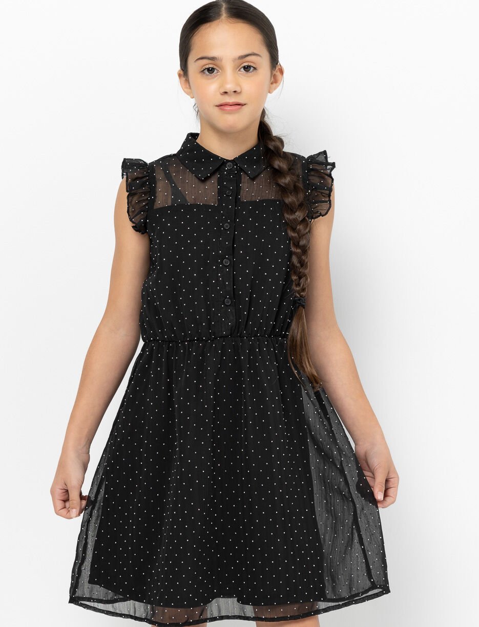 Polka-dot Voile Dress with Shirt Collar