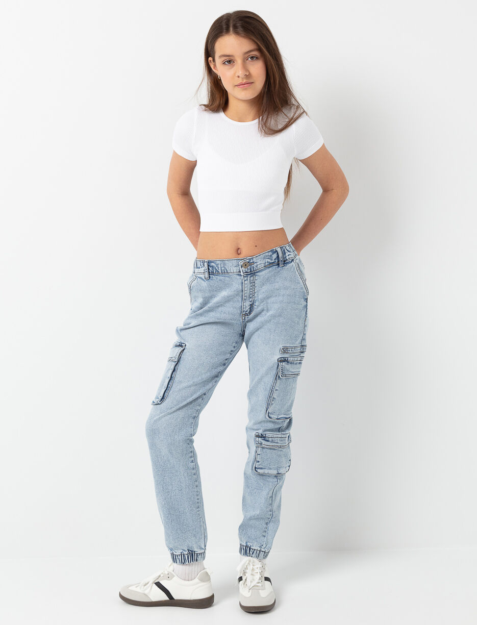 Stretch Denim Cargo Joggers