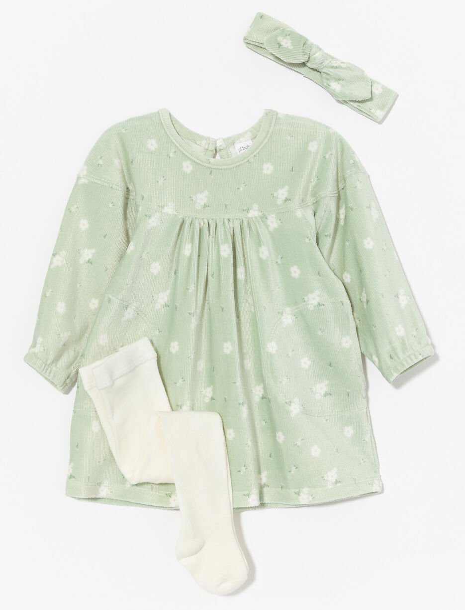 Robe en velours avec collant et bandeau - petite fille