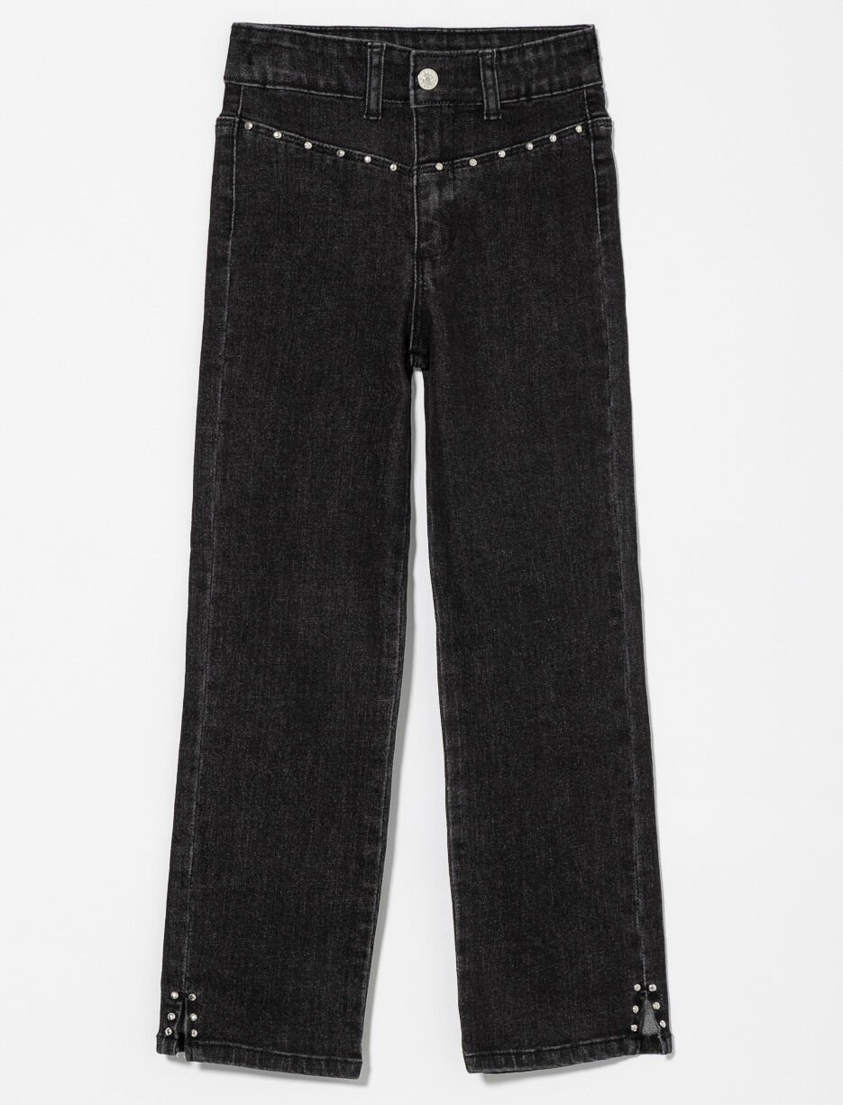 Straight-leg Jeans with Decorative Rhinestones