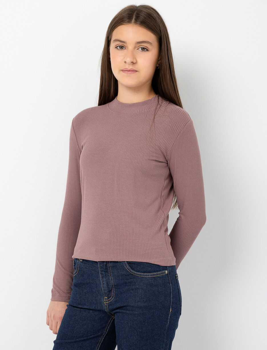 T-shirt côtelé à col montant