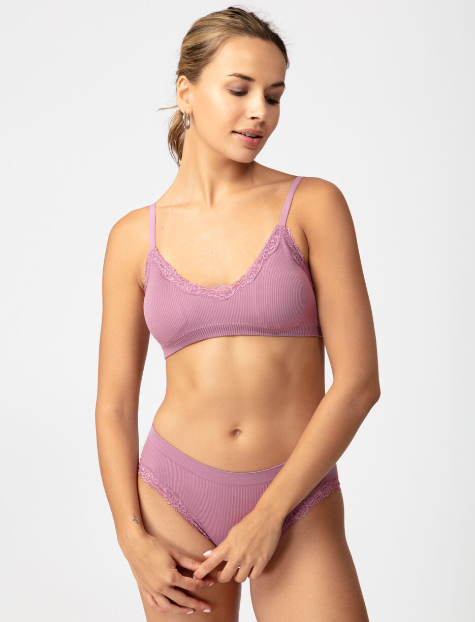 Bralette côtelée à dentelle