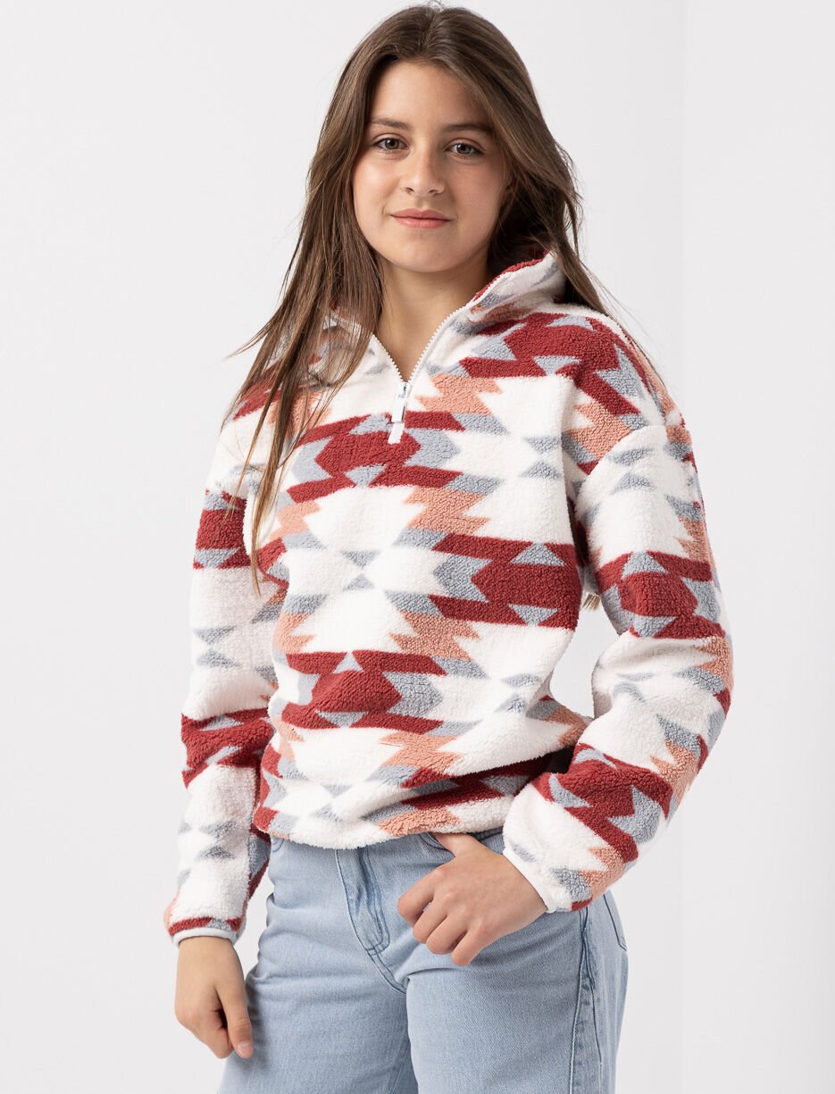 Chandail demi-zip en sherpa à motif aztèque