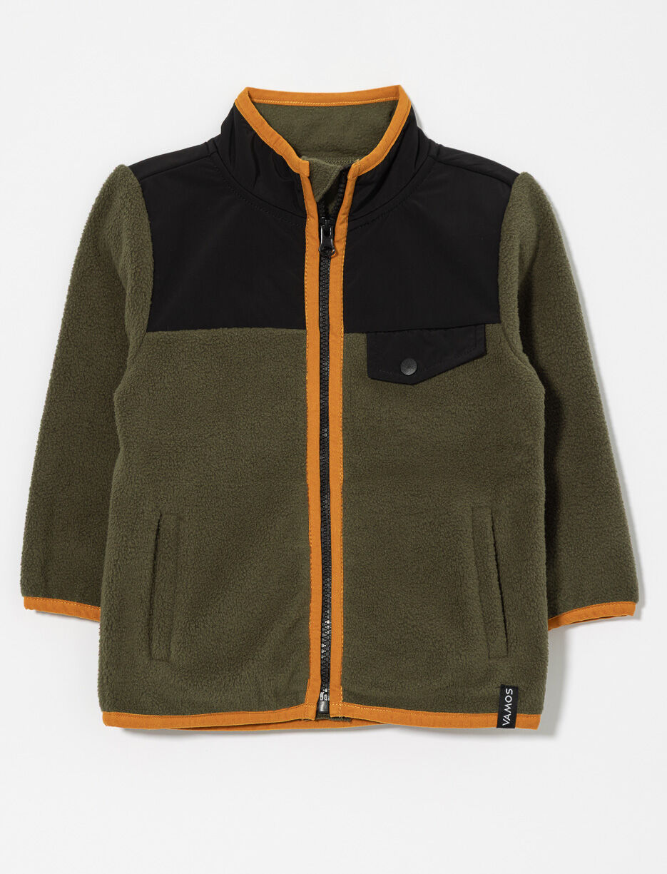 Fleece Cardigan with Stand Collar and Pocket