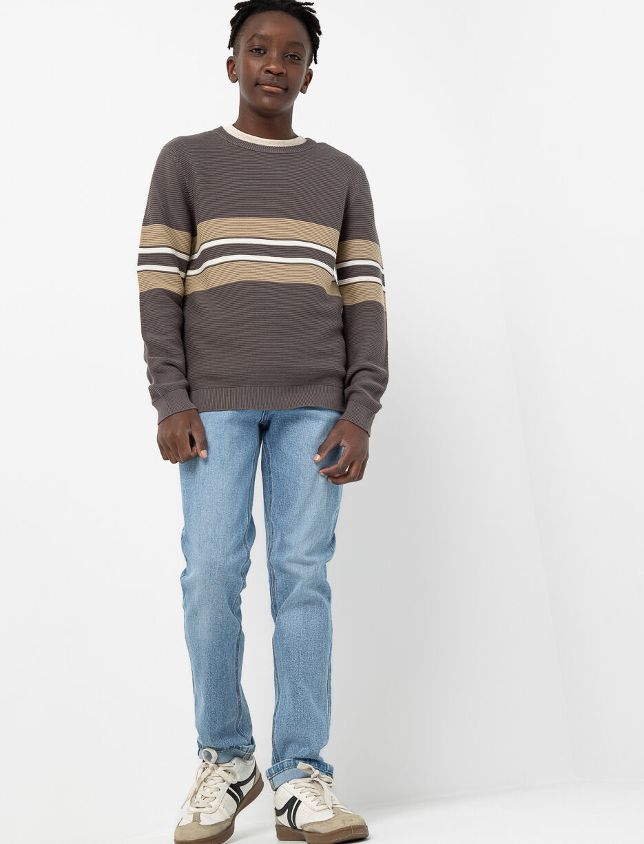 Washed Straight Jeans with Cuffed Hems