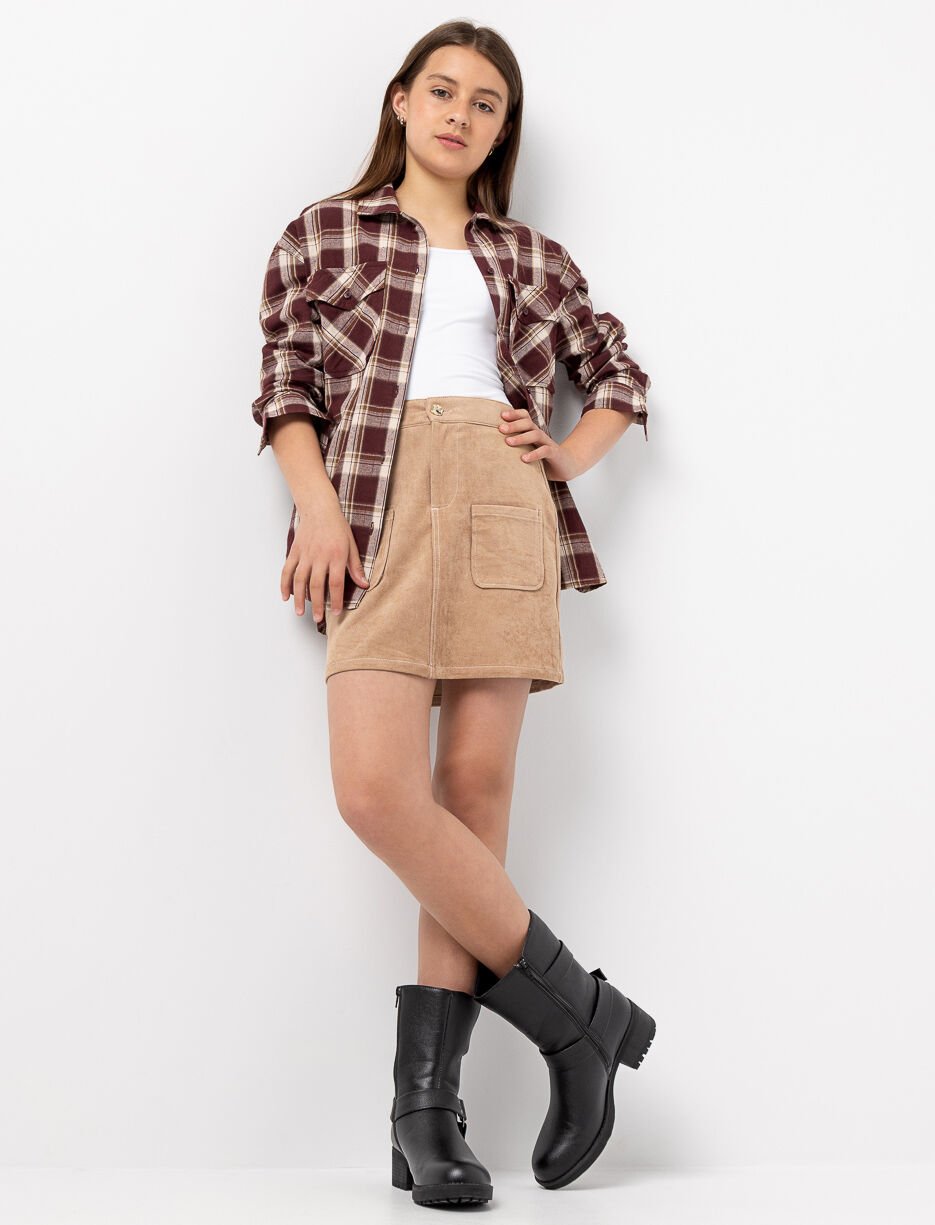 Short Suede Skirt with Pockets