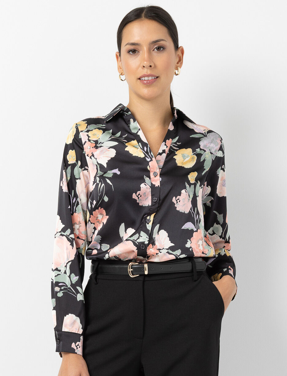Chemise satinée à imprimé floral