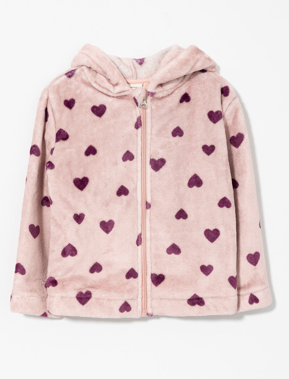 Veste zippée à imprimé cœurs avec oreilles - bébé fille