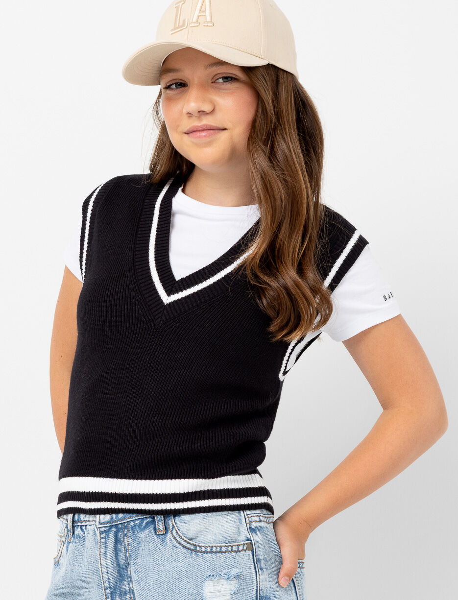 Débardeur en tricot avec lignes contrastantes