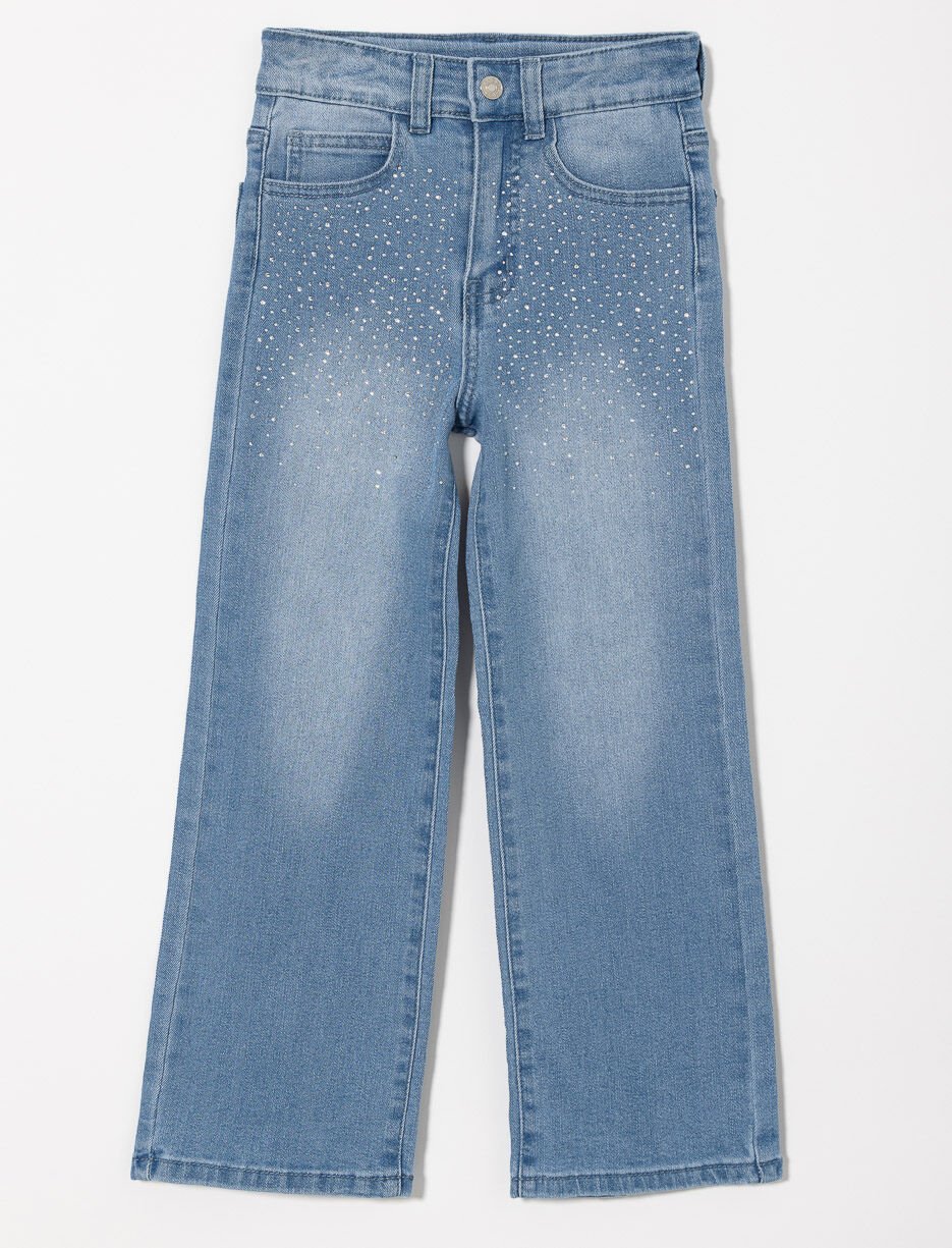 Wide-leg Jeans with Rhinestones - Little Girl