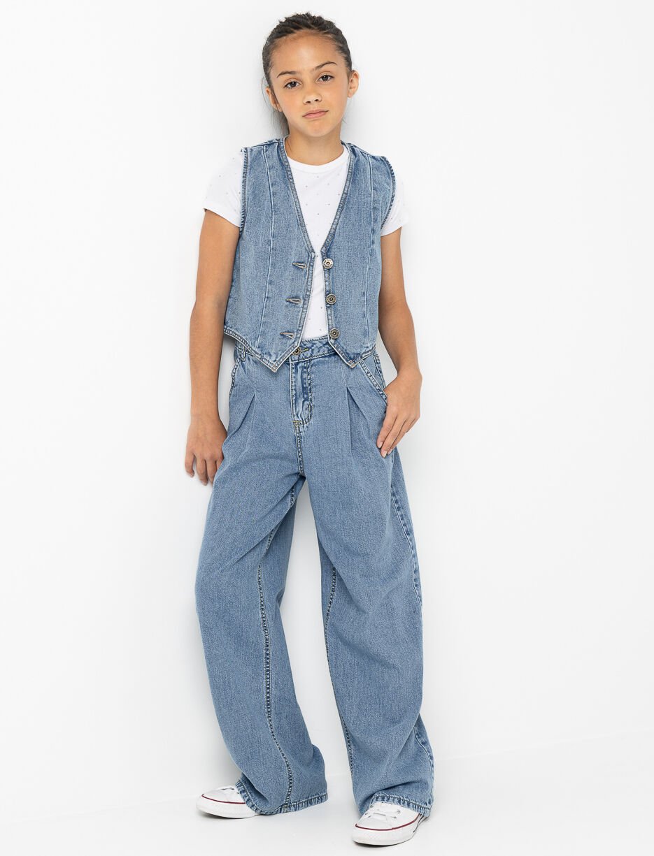 Veste en denim boutonnée à col en V