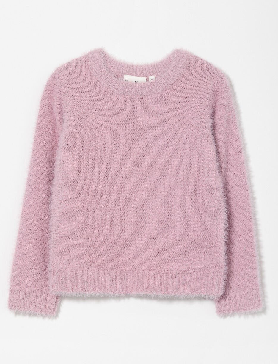 Crew-neck Fuzzy Knit Sweater
