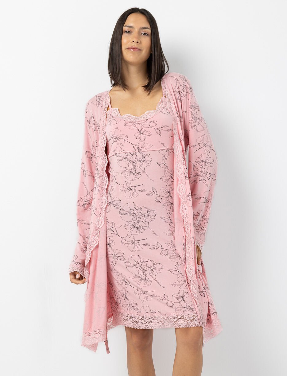 Robe de chambre légère fleurie à dentelle