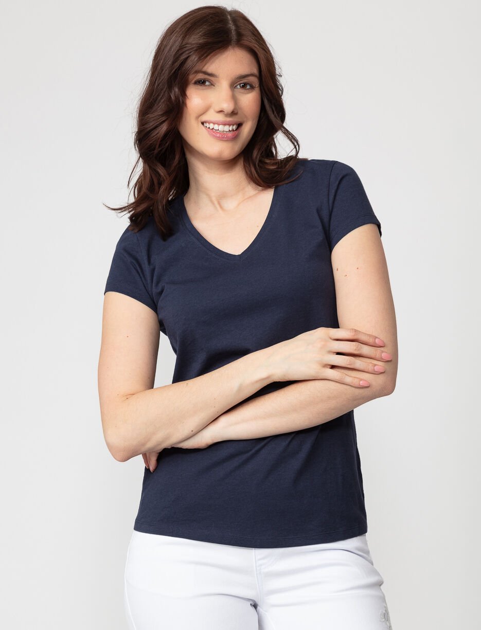 T-shirt uni col en V