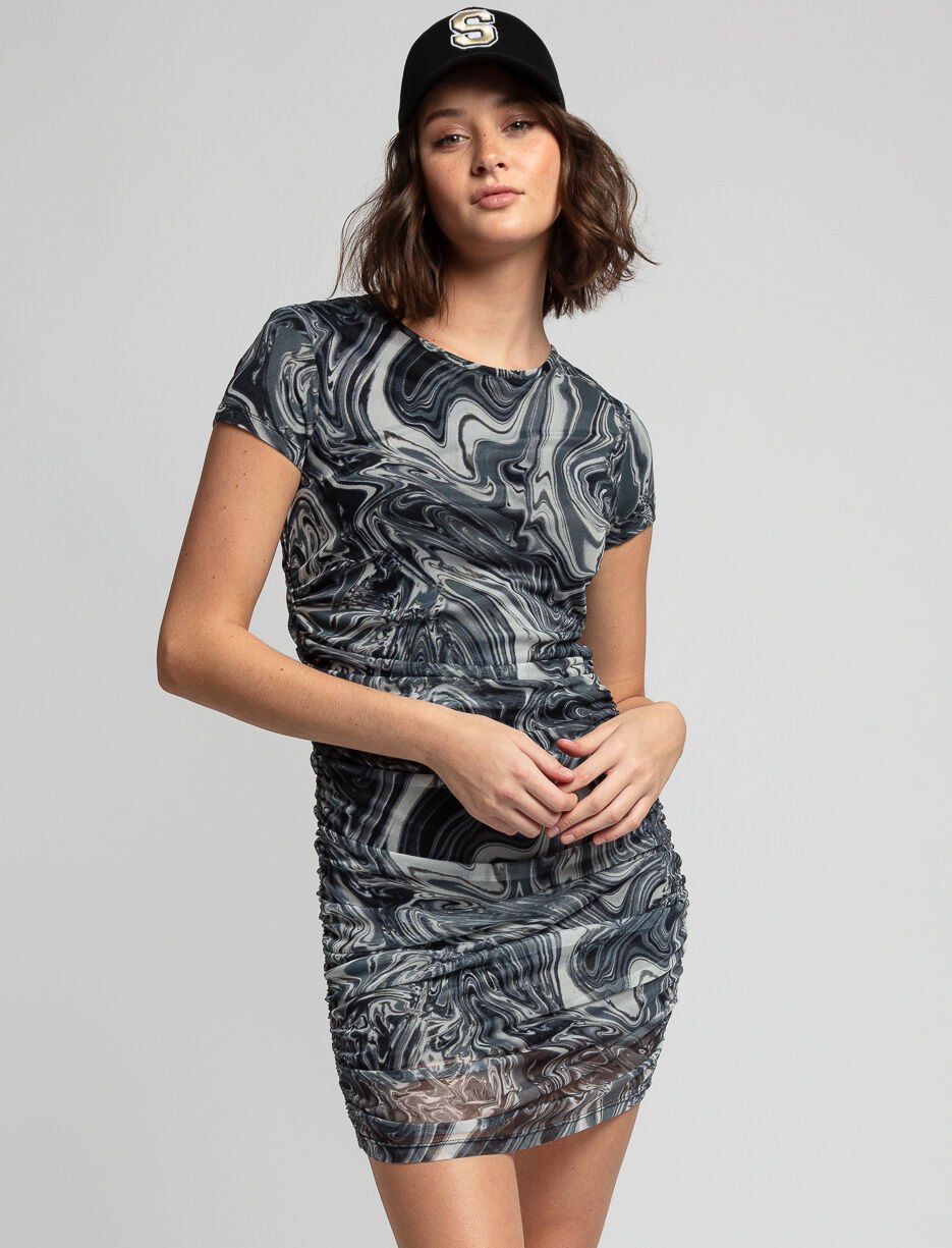 Lined Printed Mesh Dress