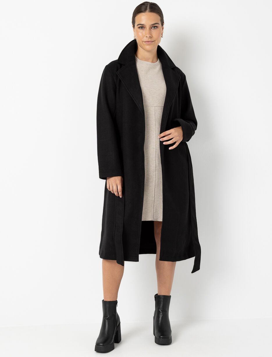 Manteau droit à col tailleur avec ceinture