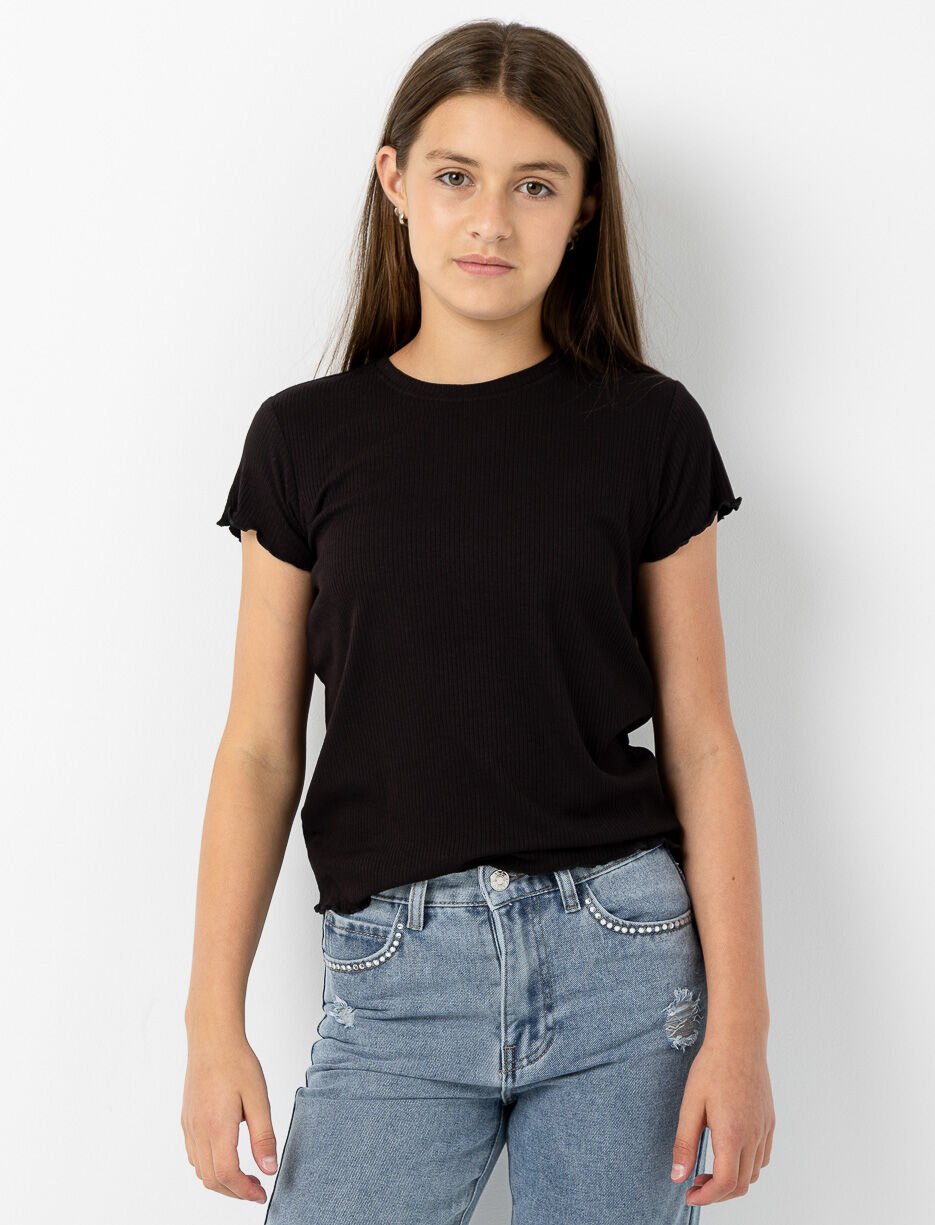 T-shirt ajusté côtelé à col rond